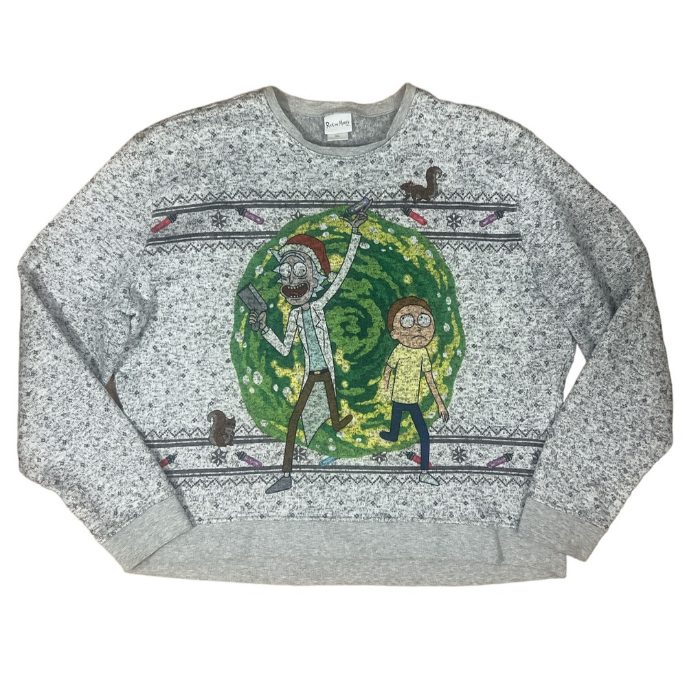 Rick and Morty Adult Swim Ugly Christmas Sweater 3X Gray CLEAN!